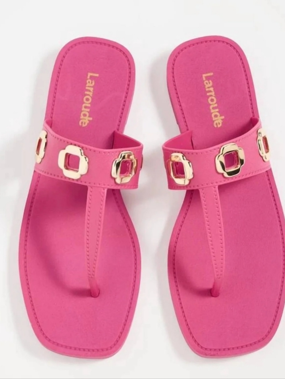 Larroude Sandals Womens Size 6/7 Pink Milan S Jelly Flip Flop Thong Gold Buckle